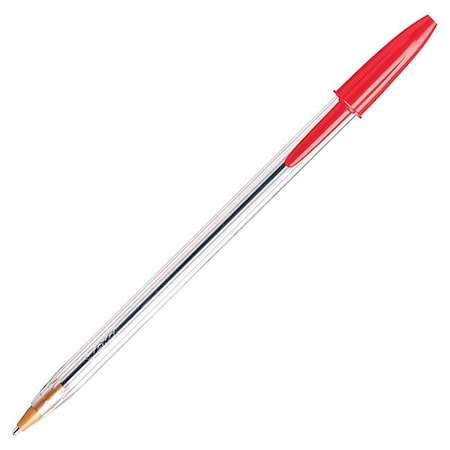 Bic BIC 027229 Cristal Stick Ballpoint Pen; Medium Tip; Red; Pack - 12 27229